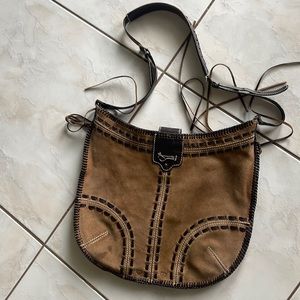 Brown suede leather hobo bag